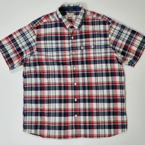 Bob Timberlake Men's Shirt Short Sleeve Red Blue Plaid Button Up Shirt XXL 2XL